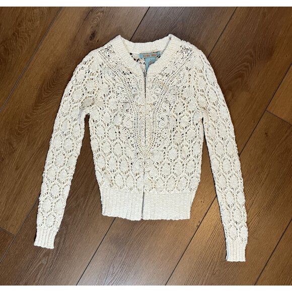 Flying Tomato Sweaters - Flying Tomato Ivory Full Zip Crochet Cardigan Sweater Size S
